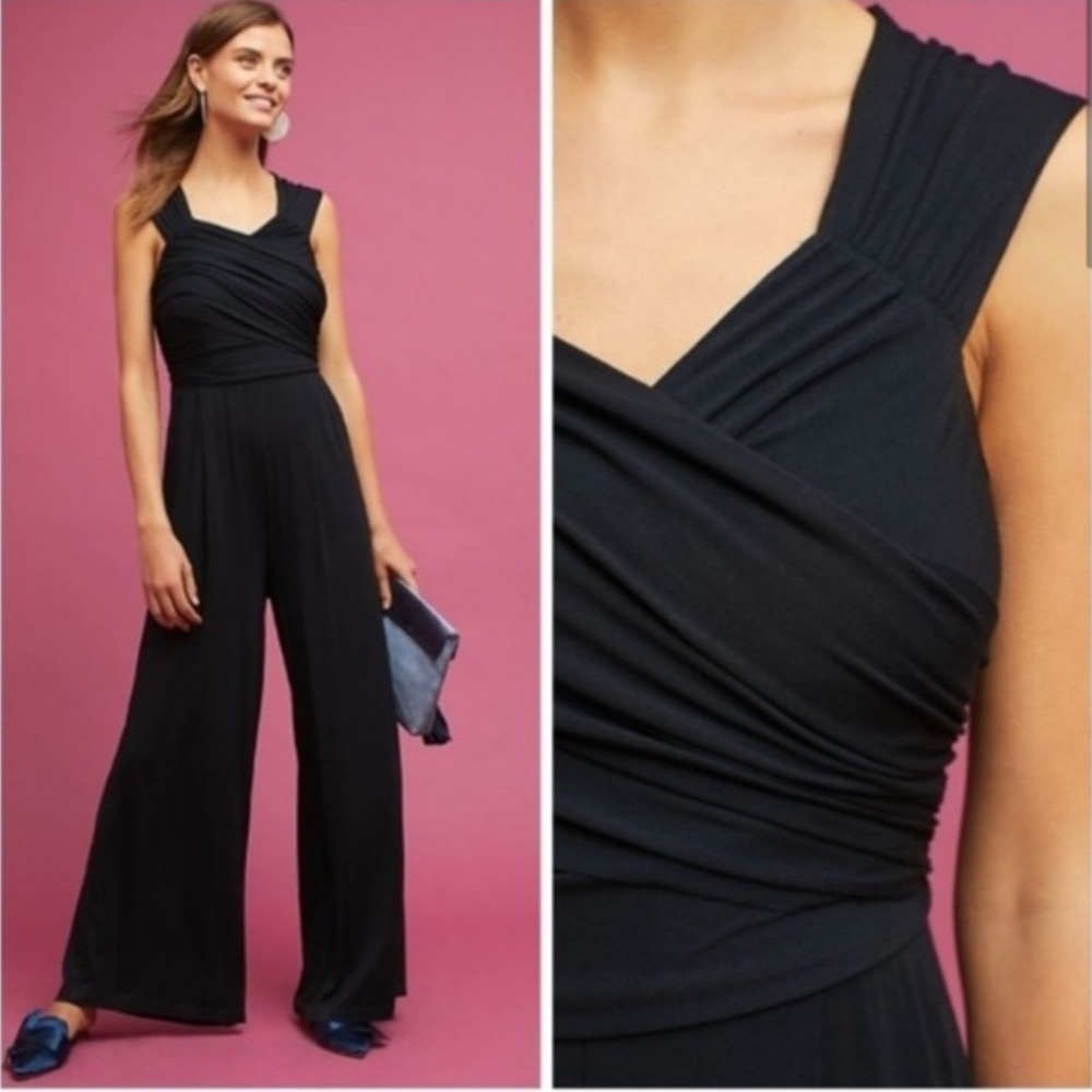 Anthropologie Moulinette Soeurs‎ Black Wide Leg Jumpsuit Cutout Back Pockets